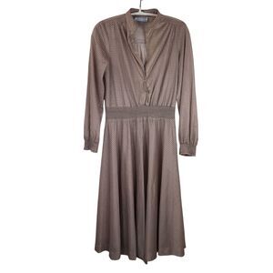 Vintage Samuel Blue Midi Dress Long Sleeve Brown Patterned Size S